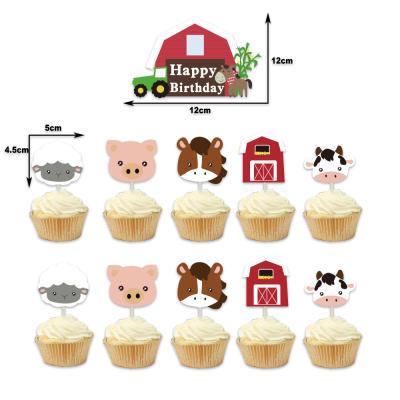 China Nice Cake Accessory Decor Farm Animals Theme Party Cake Supplies Farm Animals Cupcake Topper Printed Paper Cake Inserts Cake Topper Party Decorations for sale