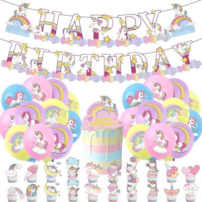 China Paper Latex Unicorn Party Decoration Set Unicorn Happy Birthday Banner Baby Shower Cupcake Toppers Birthday Balloons Flags Party Supplies for sale