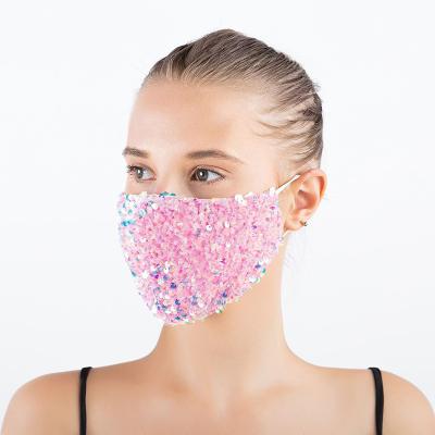 China 2021 New Adjustable Washable Reusable Women's Stylish Glitter Decorative Glitter Sequin Cotton/Faux Stone Face Mask for sale