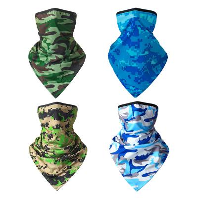 China Wholesale low MOQ camouflage silk/polyester triangle earloop printed ice silk multifunctional headwear tube seamless bandana for sale