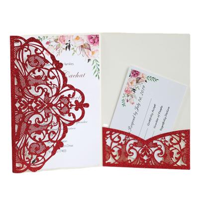 China Wholesale Custom Printed Luxury Europe Glitter Paper Laser Cut Wedding Invitation Card for sale