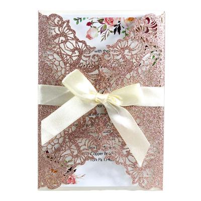 China Wholesale High Quality Europe Glitter Paper Laser Cut Elegant Luxury Custom Card Wedding Invitations for sale