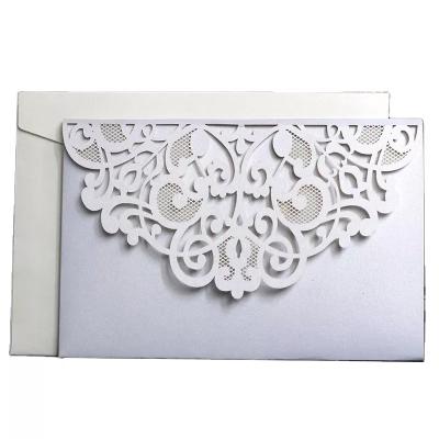 China High Quality Europe Printing White Paper Custom Laser Cut Elegant Luxury Lace White Card Wedding Invitations for sale