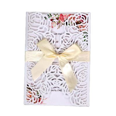 China High Quality Europe Custom Design Rose Cut Paper Lace Laser Cut Wedding Invitations for sale