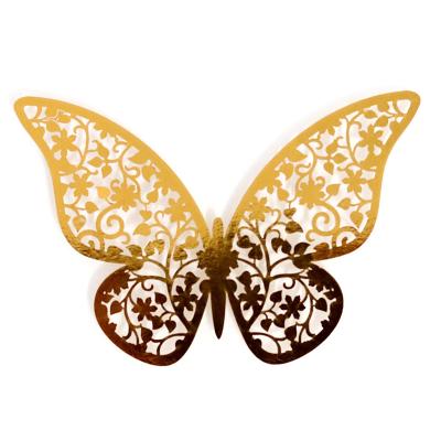 China 12pcs Decorative Sticker Hot Sales Home Decoration Gold Silver Paper Cut 3d Butterfly Wall Sticker for sale