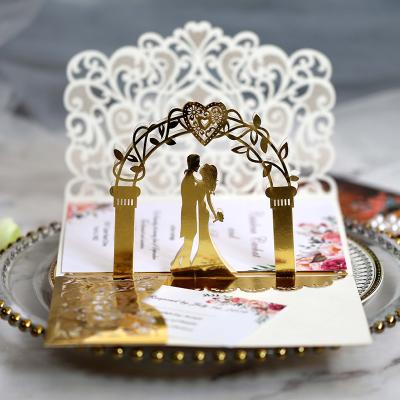 China Europe high quality custom printing laser cut elegant luxury 3d pop up wedding invitation card for sale