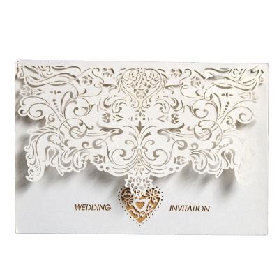 China Europe Material Wholesale Paper Laser Cut Beautiful Love Wedding Invitation White Card for sale