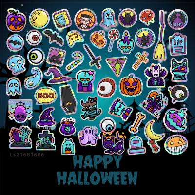 China Other 2021 Halloween Decorations Series New Arrival Day Of The Dead PVC Laser Stickers Transparent Halloween Window Stickers for sale