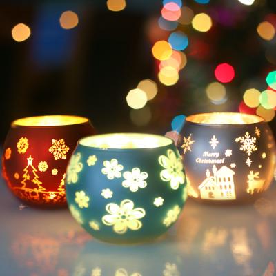 China Modern Simple Style Christmas Table Dinner Hot Selling Romantic Home Decoration Painted Candle Glass Jar for sale