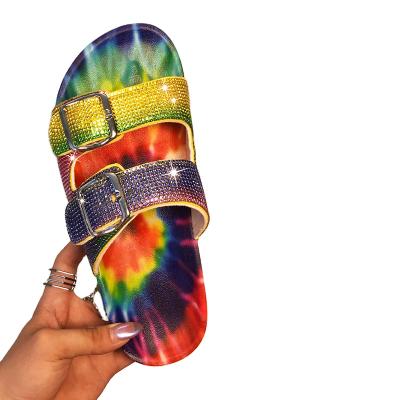 China 2021 fashion trend new style summer outdoor luxury elegant double buckle sparkle new fashion ladies sandals and slippers for sale