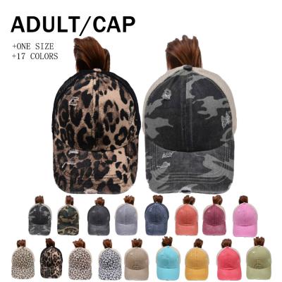 China Europe and America fashion leopard print ponytail mesh HOT SALE baseball cap for women for sale