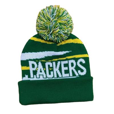 China Fashion JOINT NFL Hot Selling Custom American Football Knit Beanie Hat With Ball Top for sale