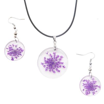 China TRENDY Fashion Real Pressed Flower Pendant Necklace Dry Flower Resin Jewelry Sets for sale