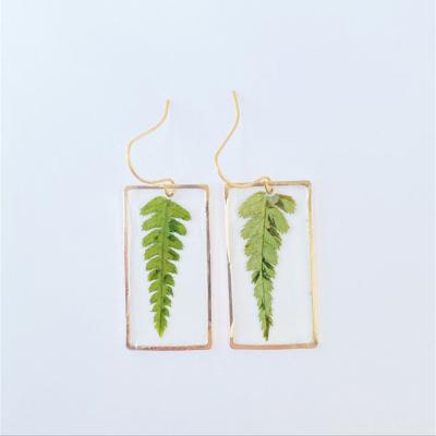 China FASHION Korea designs real green leaf earring rectangle shape resin earrings for young lady for sale