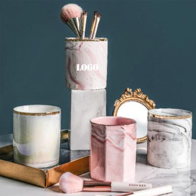 China Pen Holder NS Style Desktop Wholesale Custom Makeup Organizer Makeup Brush Pen Ceramic Marble Holder for sale