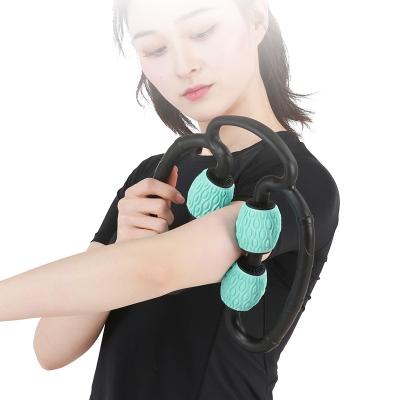 China PP+ABS+EVA 4 Wheel U Shape Point Muscle Leg Neck Arm Pain Relief Massage Roller Stick for sale