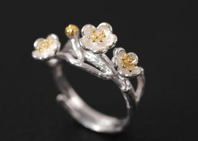 China Handmade Plum Flower Shape Chinese Traditional Design Opening Adjustable Antique 925 Sterling Silver Ring for sale