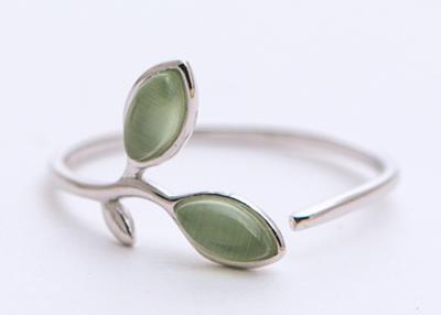 China S925 Silver Small Fresh Sprout Leaf Ring Female Personality Single Ring Opening Adjustable Leaf Ring for sale