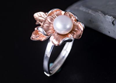 China S925 Silver Winter New Beautiful Flower Leaf Ring Chinese Style Classical Natural Pearl Opening Ring for sale