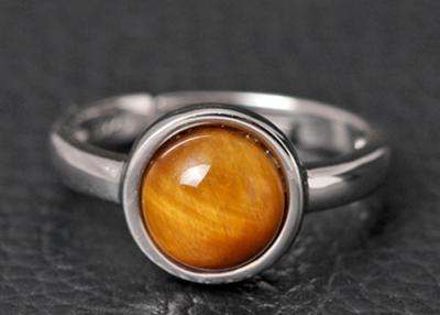 China S925 Silver Personality Fashion Natural Tiger Eye Stone Ring Female Inlaid Gemstone Round Simple Temperament Open Ring for sale