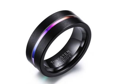 China Anillo de bodas del carburo del tungsteno de los hombres coloreados helados del surco del nuevo producto en venta