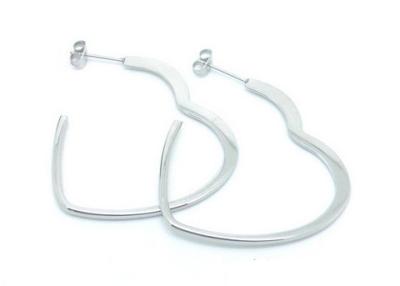 China Flat Open Heart Shaped Stainless Steel Earrings Clip Back / Silver Hoop Earrings for sale