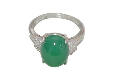 China Oval Green Jade 925 Sterling Silver CZ Rings for sale