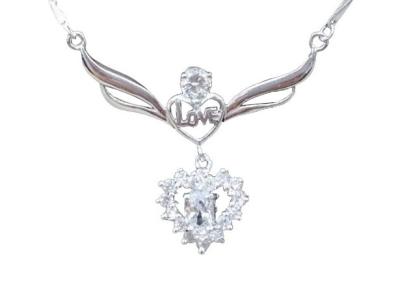 China Double Heart White Zircon 925 Sterling Silver Necklace Chain For Anniversary Love Gift for sale