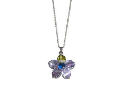 China Light Purple Zircon 925 Sterling Silver Pendant Necklace of Oval Petal Sun Flower for sale