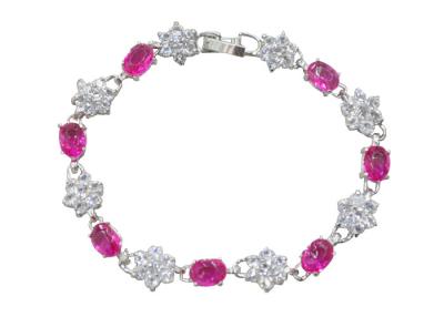 China Pulsera cristalina clara oval del vínculo del encanto de la flor de Fushia/pulseras de cadena de la plata esterlina en venta