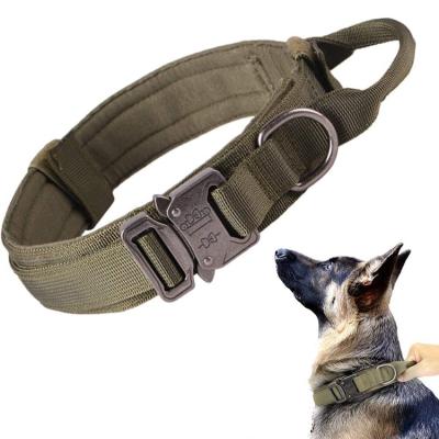 China Custom Tactical Military Metal Dog Collar Metal Adjustable Nylon Heavy Duty Buckle With Handle For Dog Training for sale