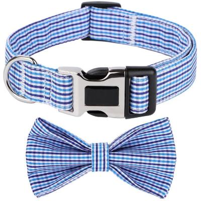 China Personalized Plaid Dot Pattern Cute Soft Dog Collar with Bow Tie, Adjustable Detachable Bow Tie Collar Pet for sale