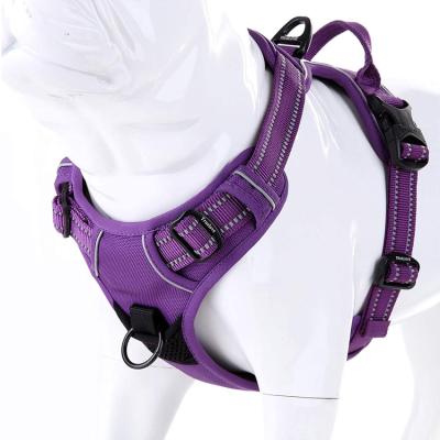 China Amazon Reflective Front Dog Harness Best Selling Soft Reflective No Pull Harness With Handle And 2 Leash Attachments for sale