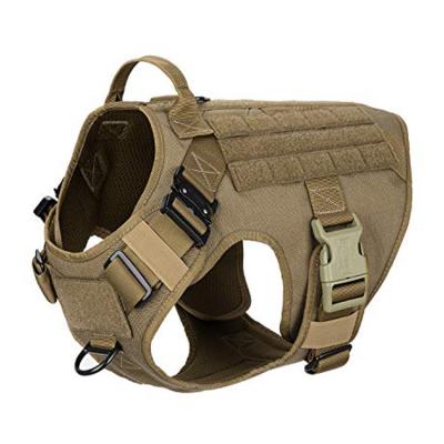 China DETACHED No Front Leash Clip Hook and Buckle Dog Pull Tactical Harness With 2X Metal Buckle MOLLE Dog Walking Training Vest With Handle for sale