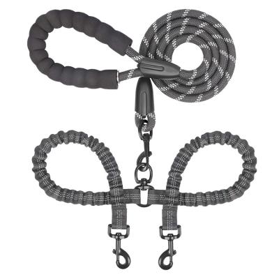 China Personalized Double Dog Leash 360 Swivel No Tangle Comfortable Cushioning Reflective Bungee Walking Training Double Dog Leash For Two Dogs for sale