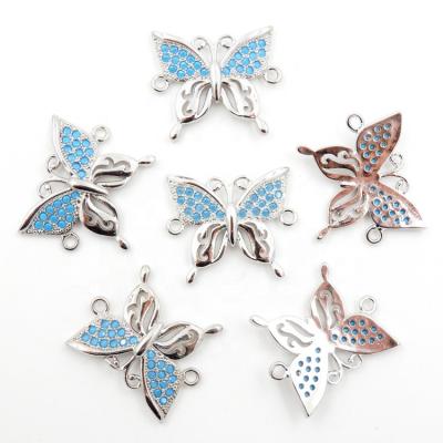 China DIY jewelry making charms for jewelry making, micro zircon paved connector for bracelet, silver butterfly, sold per bag 10pcs inside for sale