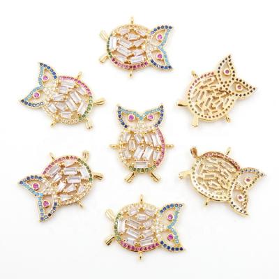 China DIY jewelry making charms for jewelry making, micro zircon paved connector for bracelet, gold night owl, sold per bag 10pcs inside for sale