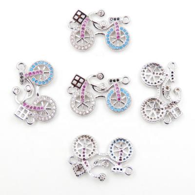 China DIY jewelry making charms for jewelry making, micro zircon paved connector for bracelet, silver bike, sold per bag 10pcs inside for sale