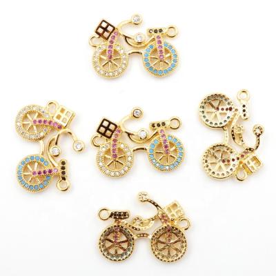 China DIY jewelry making charms for jewelry making, micro zircon paved connector for bracelet, gold bike, sold per bag 10pcs inside for sale