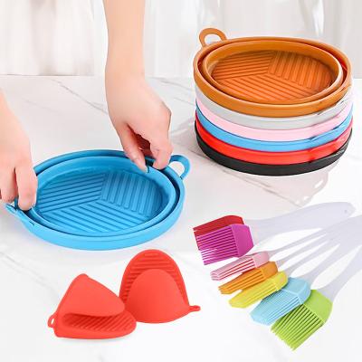 China Factory Outlet 7.5IN-8.5IN Viable Air Fryers Silicone Liners Mat Collapse Air Fryer Silicone Collapsible Pot for sale