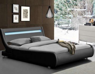 China Home Upholstered Bed Frame Black Faux Leather With LED Light for sale