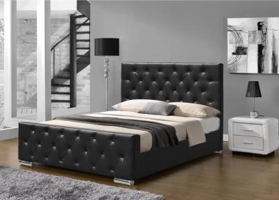 Cina Stile di cuoio schiacciato di Europa del Faux nero del compensato della struttura di re Size Upholstered Bed del velluto in vendita