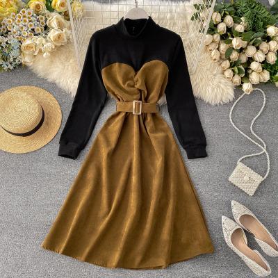 China 2021 New Style Vintage Breathable Autumn Winter Maxi Dress With High Quality French, European And American Belts for sale