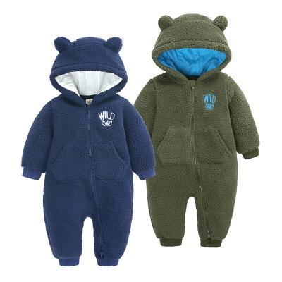 China 2020 casual new baby autumn and winter bear overalls newborn clothes for men and women baby lambswool winter thick romper for sale