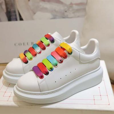 China Fashion Trend Rainbow Lace Up White Shoes Comfortable Round Toe Thick Platform Casual Shoes MQ 1:1 Harajuku Leather Sneakers for sale