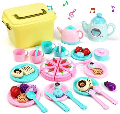 China 2021 Most Popular Plastic Kids Pretend Game Tea Party Props Harden Pretend Toy Afternoon Tea Time Role Play Toys for sale