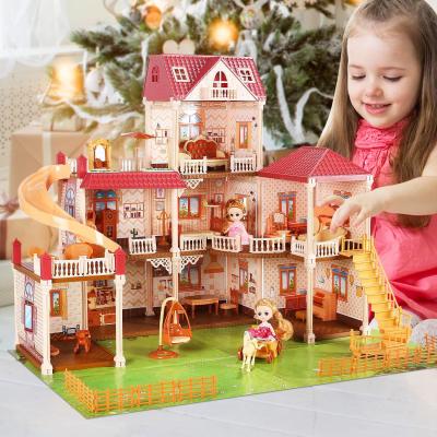 China 3d Room Educational Furniture Cartoon Toy Pretend Role Play DIY Doll Gabby Doll House Led Play for sale