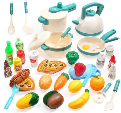 China CUTE STONE 40PCS Plastic Kids Kitchen Pretend Play Toys, Play Cooking Set with Pots and Pans, Cookware, Cutting Play Food, Vegetables, Fruits for sale