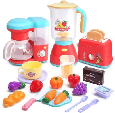 China Cute Stone Kitchen Appliances Plastic Toy Kitchen Pretend Play Set with Coffee Maker Machine, Toaster, Blender with Realistic Light for sale