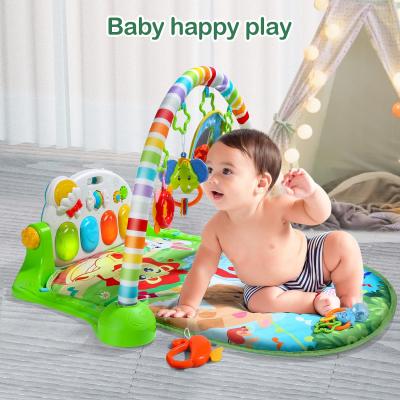 China Removable Educational Foot Pedal Safety Mat Toy Cute Stone Baby Gym Rattle Gym Baby Piano Fitness Stand with Light and Music for sale